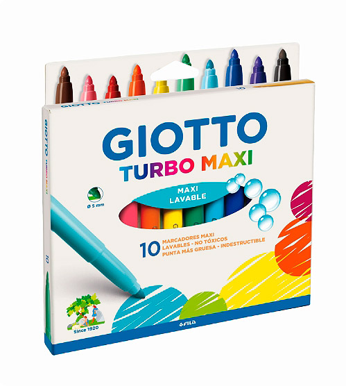 Marcadores de punta gruesa de fieltro. Lavable. Giotto Turbo Maxi x 10 Colores. ABC Librería y juguetería.