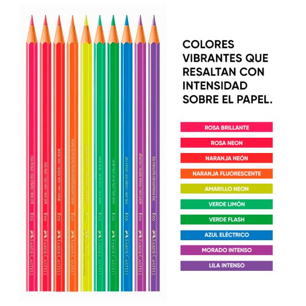 10 Ecolápices de color Neon Faber-Castell en ABC Librería y juguetería digital.