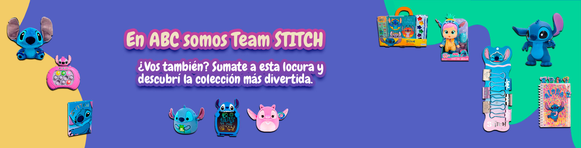 Banner en ABC Librería y Juguetería somos Team Stitch