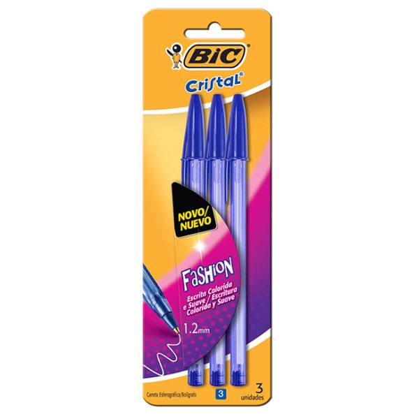 Bolígrafo Cristal Fashion Bic 1.2 mm Azul x 3 unidades en ABC Librería Juguetería