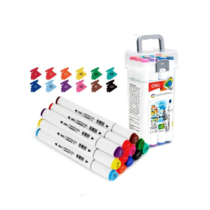Marcadores doble punta Sketch Markers Deli Color Emotion con tinta a base de alcohol. 12 rotuladores multicolor. 2 Marcadores doble punta Deli Color Emotion. tinta a base de alcohol, 12 rotuladores multicolor en ABC Librería y Juguetería