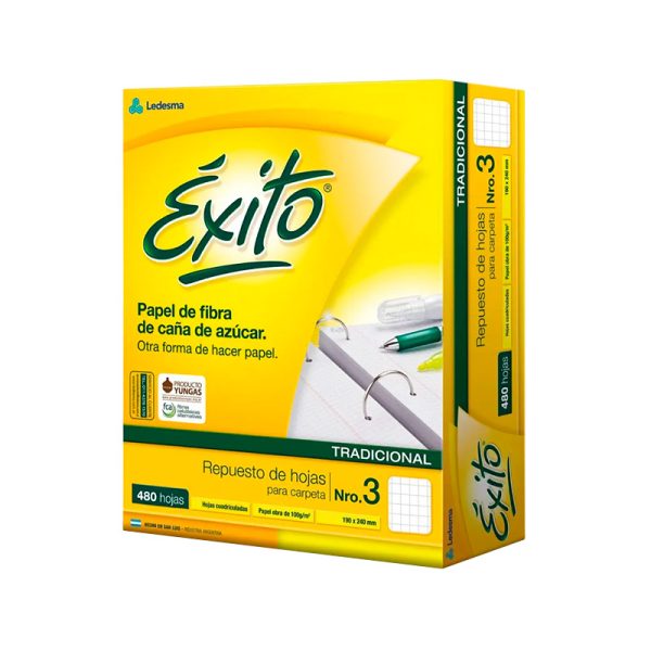 Repuesto escolar Éxito 480 hojas cuadriculadas. Tamaño carta. Papel extra blanco en ABC Librería Juguetería