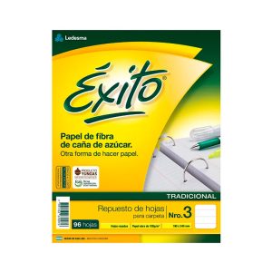 Repuesto escolar Éxito 96 hojas Rayadas Sin banda. Tamaño carta. Papel extra blanco en ABC Librería Juguetería