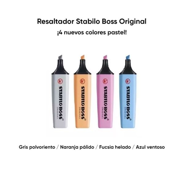 Resaltadores Stabilo Boss Original 4 nuevos colores pastel en ABC Librería Juguetería