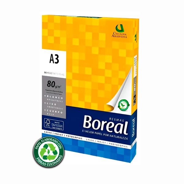 Resma Boreal A3 de 80 gramos blanco liso elaborado con fibras cultivadas en ABC Librería