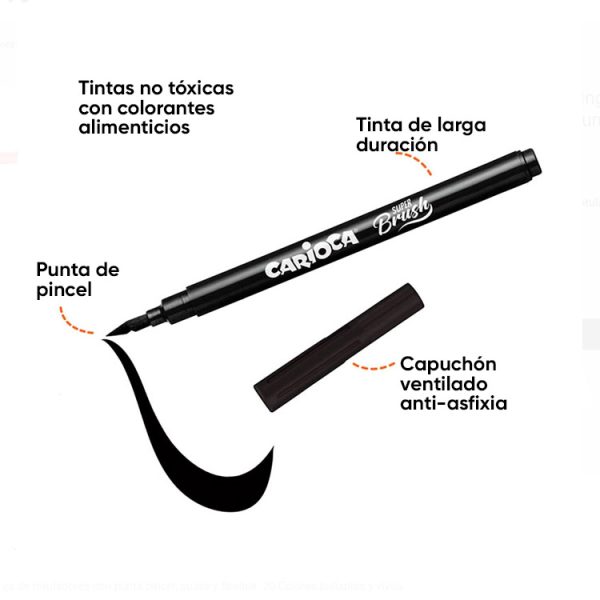 Rotulador con punta pincel Carioca Super-Brush. Tinta larga duración, no tóxico, anti asfixia en ABC Librería y juguetería.